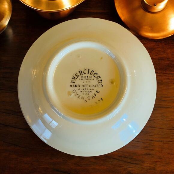 VINTAGE 1950s Franciscan Pottery Green Ivy Leaf Pattern Dessert Fruit Bowl Dish - Picture 3 of 3